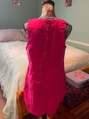 J. Crew Hot Pink Linen Tank Dress with Back Buttons